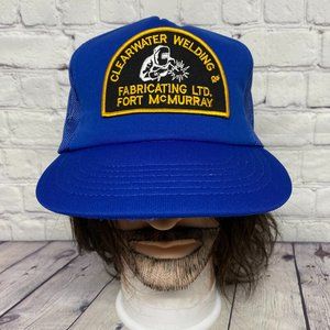 Vintage Trucker Hat Mesh Cap Snapback Blue Clearwater Welding Fort McMurray 80s